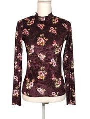 NWOT Burgundy Velvet Long Sleeve Floral Top New