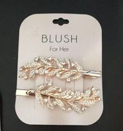 2 Large Blush Hair Clips Gold w Crystals