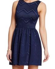 LOVE….ADY NAVY BLUE LASERCUT FIT & FLARE DRESS M