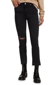 Paige Cindy High-Rise Distressed Straight Leg Jeans - /Black - 31