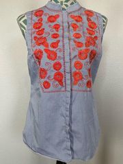 Brooks Brothers Striped Sleeveless Embroidered Floral Top size 4