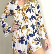 Mimi Chica Faux Wrap Romper Beige Floral