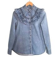 Paris Atelier & Other Stories Embroidered Western Denim Boho Shirt Womens Size 4