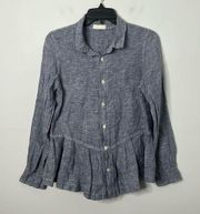 CP Shades Linen Chambray Button Down Peplum Top