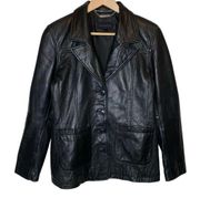 Express Vintage Leather Jacket Women's Black Button Front, size Small