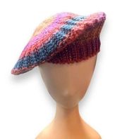 Knit Beret Hat Coral Pink Orange Purple Blue Tonal Shades Warm Winter Essential