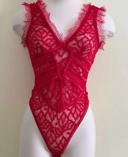 Red meshed/lace bodysuit