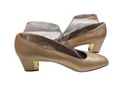 St. John Leather Pump Heel Champagne Gold Leather, Yellow Gold Square Heel, 8.5