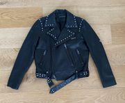 Steve Madden - Jocelyn  "Love Never Dies" Graffiti Studded Leather Biker Jacket