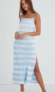 Bella Dahl Blue Tie Dye Ombre Sleeveless Maxi Dress with Side Slits size medium