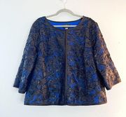 Bob Mackie Jacket Blue & Black Sequin Swirl Print Evening Jacket Sz 1X EUC