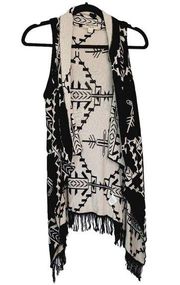 Timing Womens Size S Black & White Aztec Patterned 100% Cotton Asymmetrical Vest