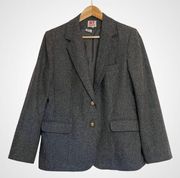 Vintage 80s Grey Wool Blazer Boston Traveler Suit Gold  Office Retro Gray