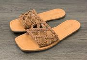 Schutz Braided Ericka Square Toe Slip On Slide Brown Sandals Size 7.5