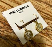 Karl Lagerfeld Earrings Women’s Gold Round Crystal Logo Charm Earrings