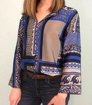 Miami Blue and Black Patterned Polyester Blouse