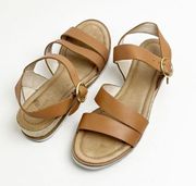 CASLON Leather Upper Tan Adjustable Ankle Straps Espadrille Sandals, Size 9