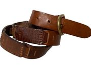 Fossil genuine multicolored leather tabs brown belt size medium solid brass