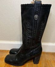 Gianni Bini Western Buckaroo Leather Black Boots Size 8.5