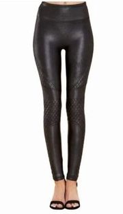 SPANX Womens Very Black Quilted Moto Faux Leather Leggings Size Small Black