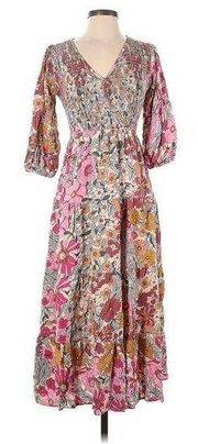 Bohme Heidi Dress Smocked v-neck mixed floral tiered patchwork Easter maxi