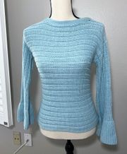 Ellen Tracy Womens Sweater size XS X Small Light Solid Blue Flare Chunky Knit