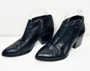 1.STATE Black Leather Ankle Rounded Pointed Toe Stud Block Heel Boots Size 7.5M