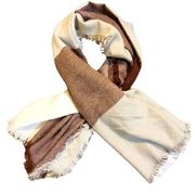 Women’s Tartan Plaid Oversized Blanket Scarf Maroon Beige Cream 56” x 56”