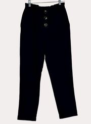 Z Supply Paper Bag Waist Jersey Knit Pants Button Black S