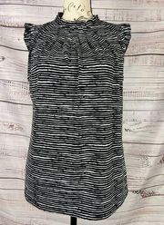 Adrianna Papell Sleeveless Mock Neck Top Women S Ruffle Cap Slv Stripe Stretch