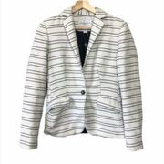 Katherine Barclay White & Navy Striped Single Button Knit Blazer XS