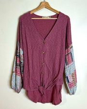 Liberty love ladies button up ribbed lightweight cardigan top size 1XL