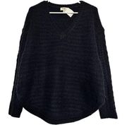 Umgee Sweater Knitted Pullover Drop Shoulder Long Sleeve V-Neck Black Small