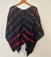 Lovestitch Oversized Rainbow Tie Dye Striped Poncho One Size Boho