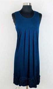 Design History Blue Pleat Applique Hem A-Line Dress S