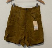 NEW Scotch & Soda Womens Size XS Linen Shorts Tan Paperbag Lightweight Bottoms