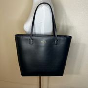 Black Leather Seton Drive Karla Tote With black satin lining