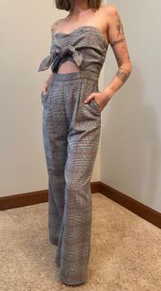 Plaid Strapless Cutout Jumpsuit 