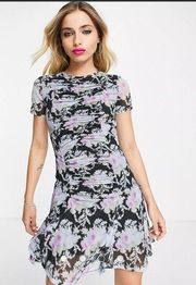 NWT Topshop Floral Ruched Mesh Mini Dress