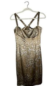 Jay Godfrey Vanessa Animal Print Dress 100% Silk Bodycon Mini Gray Tan Size 4