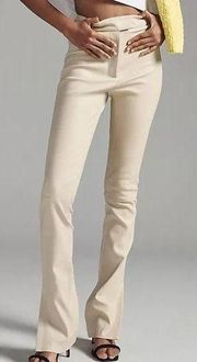 Lamarque Dawn Stretch Lambs Leather Pant Cream Size 6 High Waisted Trouser NEW