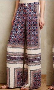 Anthropologie Elevenses Yida Printed Wide Leg Palazzo Pants Size 12P Pockets