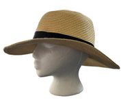 J Crew Womens Packable Sun Hat M-L Natural Tan Black Ribbon