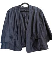 Women's 28W Dark Blue Denim Blazer • 3/4 Sleeves • Cuff Slits • EGUC