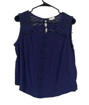 Mason & Belle Navy Blue Lace & Embroidered Sleeveless Blouse Women Sz XL