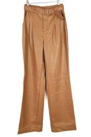 NWT 7 For All Mankind Vegan Leather Hi-Rise Belted Pants Cognac Size XS