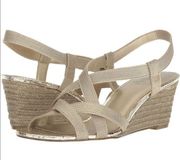 Alba Platino Metallic gold and tan wedges / 9.5 / New in Box