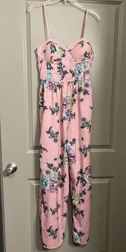 Band of Gypsies Pink Floral Wide Leg Jumpsuit - Like New