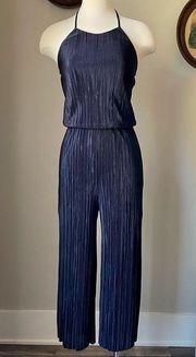 Navy micro pleated jumpsuit with halter top - 19 Cooper