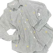 Sundry Striped Embroidered Button-Up Shirt Size Medium